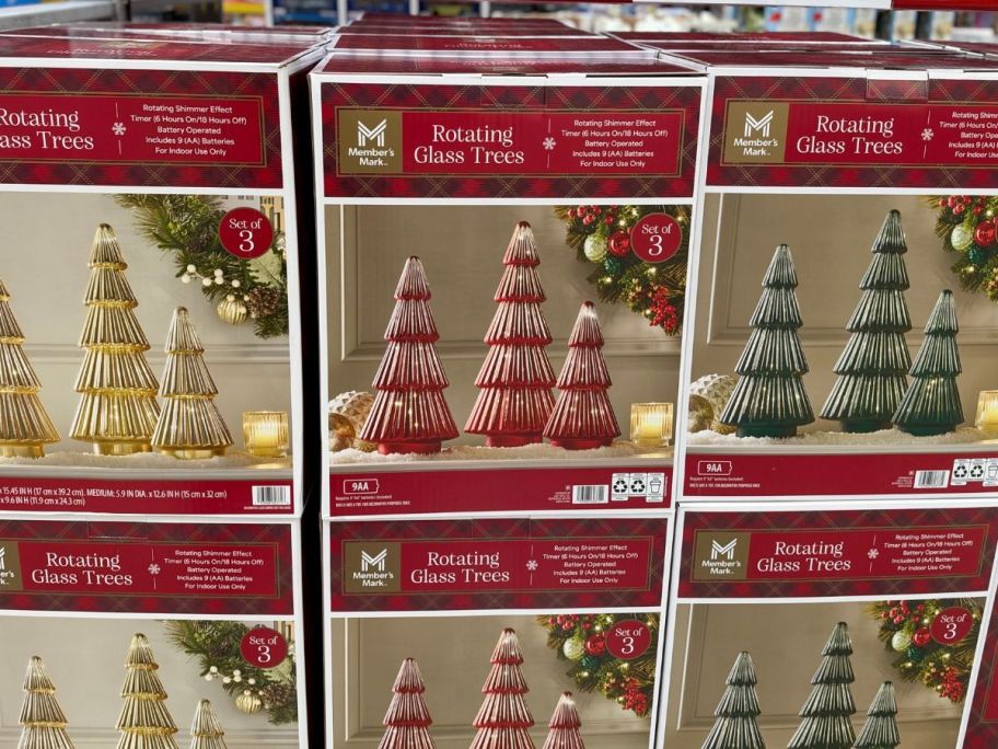 Member's Mark Rotating Pre-Lit Shimmering Glass Trees in store