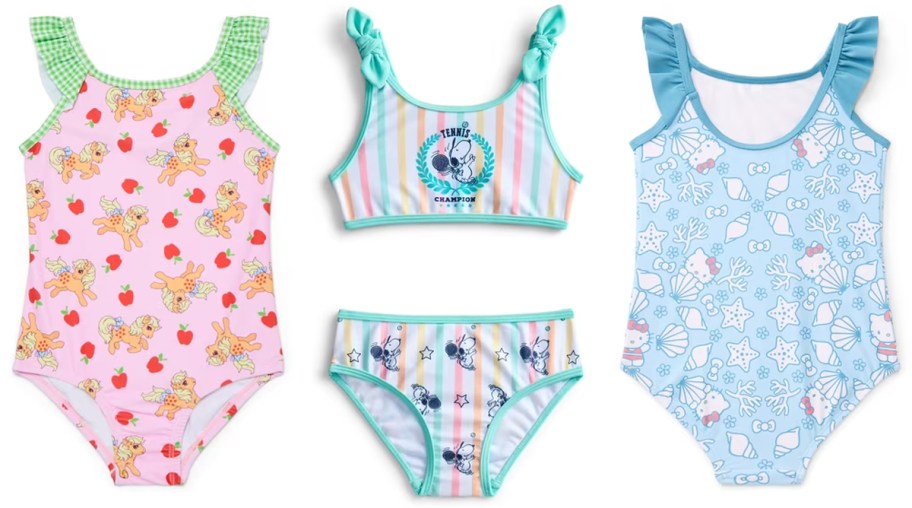 My Little Pony or Paw Patrol Toddler Girls Ruffle Strap One-Piece Swimsuit, Snoopy Toddler Girls 2-Piece Swimsuit, Hello Kitty Toddler Girls One-Piece Swimsuit