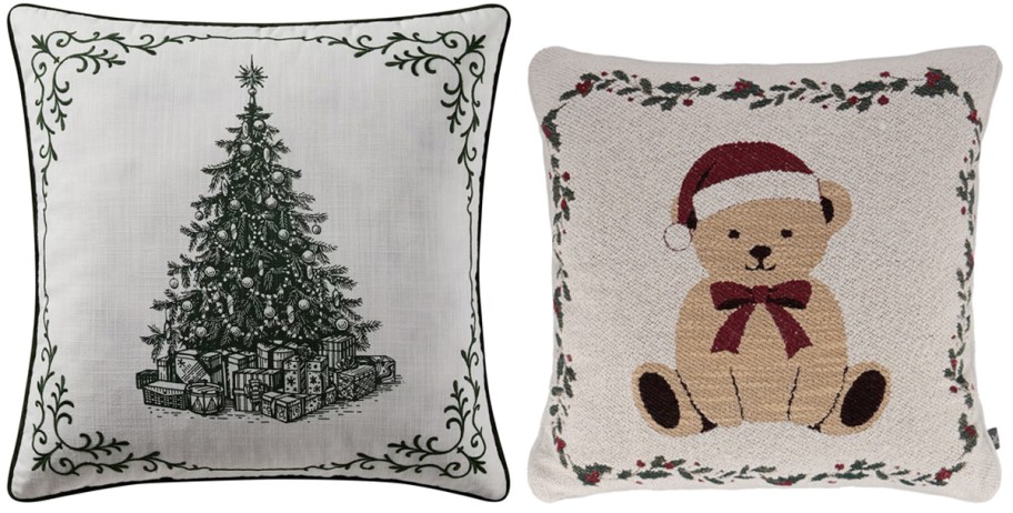 My Texas House Vintage Christmas Tree Decorative Pillow and My Texas House Teddy Bear Decorative Christmas Pillow