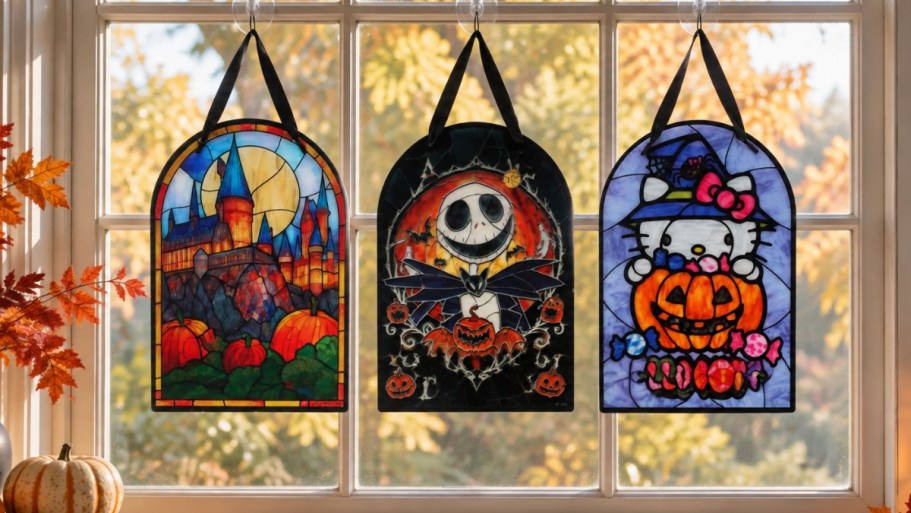 You Won’t Believe These Disney + Harry Potter Stained Glass-Style Halloween Decorations Are Under $10!