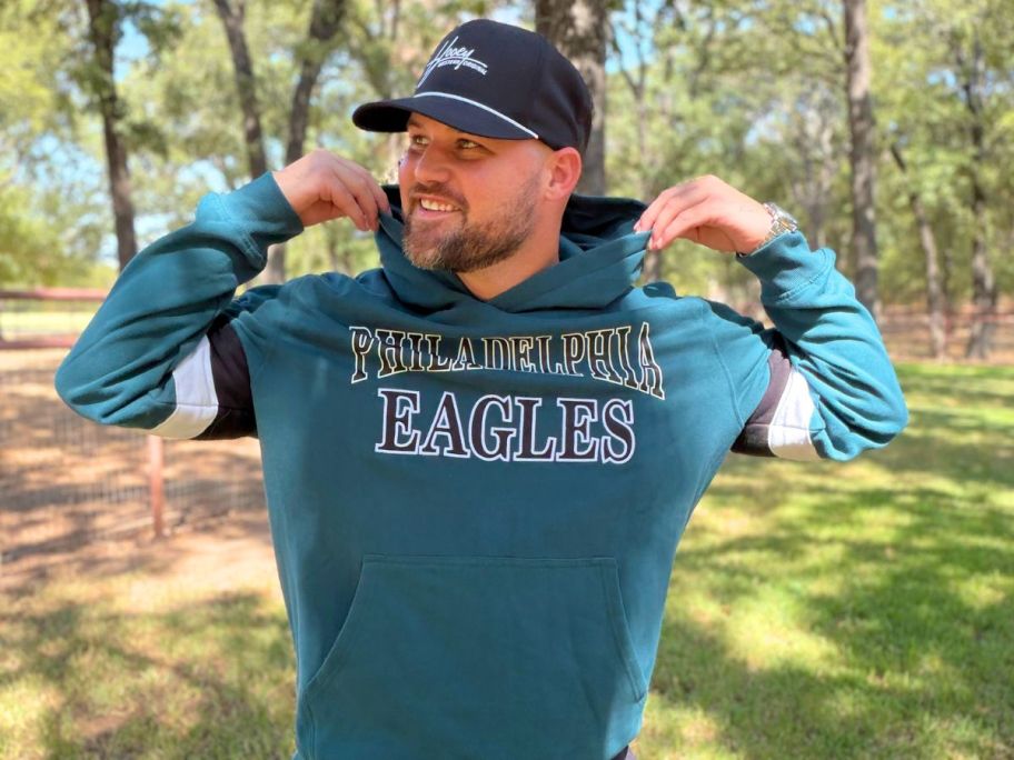 Man wearing a Philadelphia Eagles NFL Hoodie