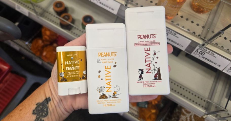 Native Limited Edition Peanuts Collection minis in hand in store