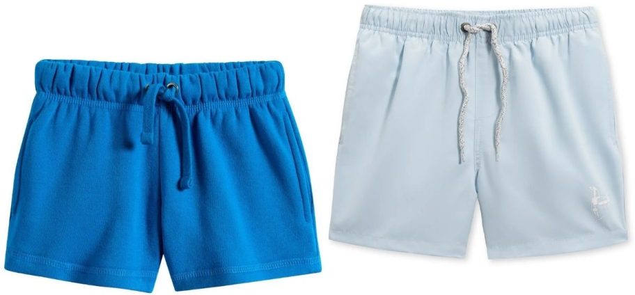 Stock images girls blue shorts and boys light blue swim trunks