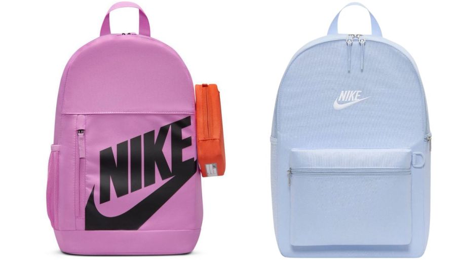 Nike backpacks in purple and blue