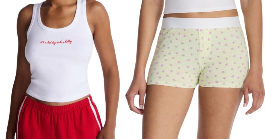 No Boundaries Ribbed Graphic Game-Day Tank Top and Women's Cloud Core Sleep Shorts