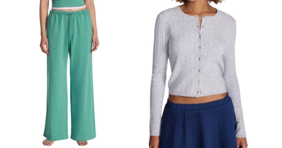 No Boundaries Sleepwear Pants and Cable Knit Crewneck Cardigan
