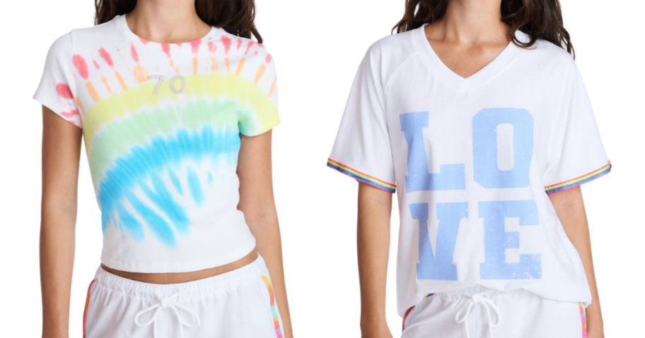 No Boundaries Women's Tie Dye Ribbed Baby Tee and Oversized Graphic Jersey