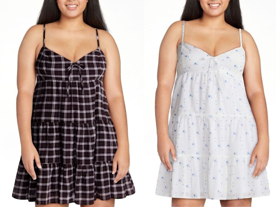 No boundaries tiered dress in plaid and flowers