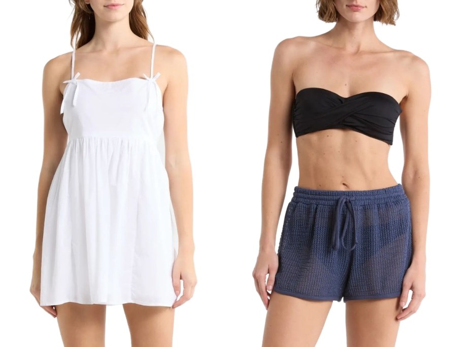 Women wearing a dress and swimwear coverup shorts 