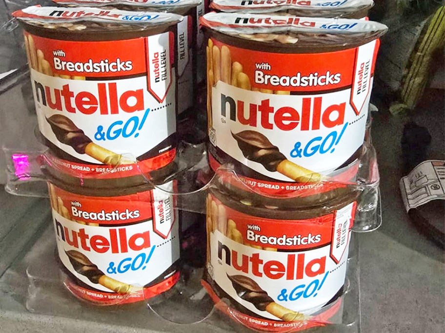 stacked Nutella & Go snack packs on a counter