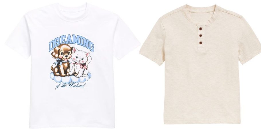 Old Navy Girls' Oversized Short-Sleeve Graphic Tunic T-Shirt and Boys' Short-Sleeve Henley T-Shirt