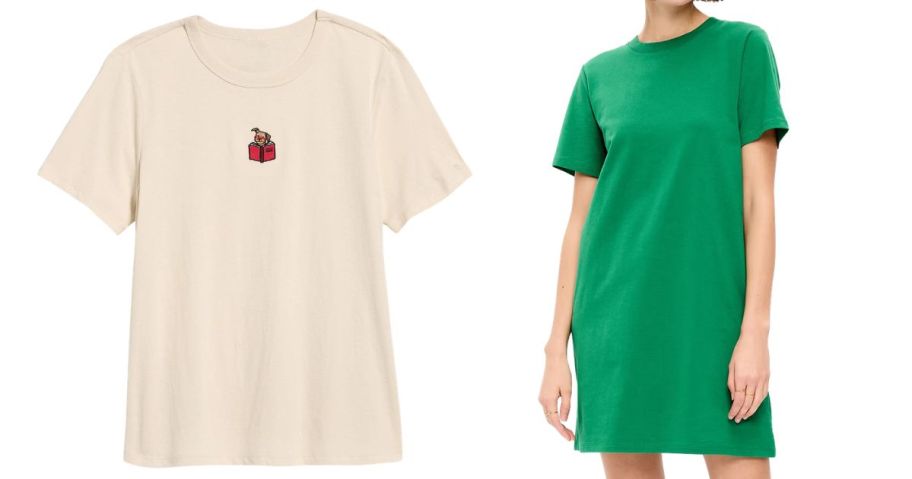 Old Navy Women's EveryWear Crew-Neck Graphic T-Shirt and Vintage Crew-Neck Mini T-Shirt Dress