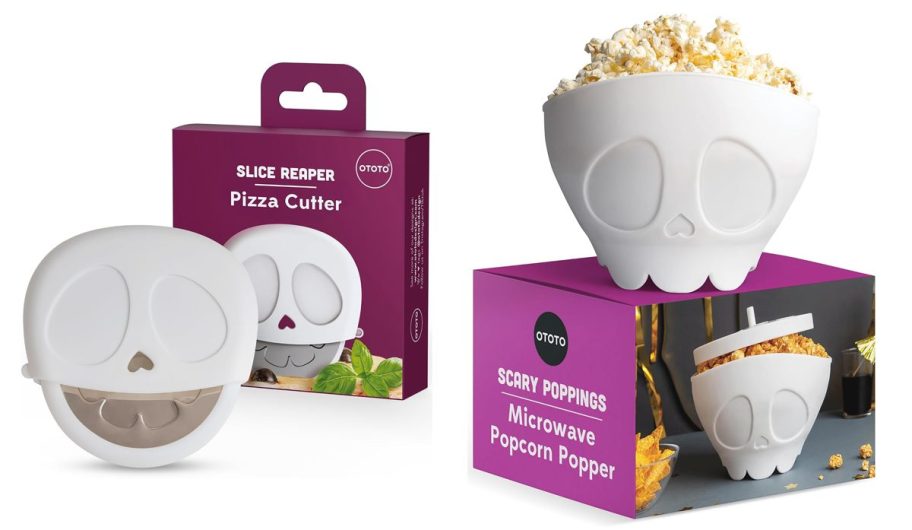Ototo Pizza Cutter and Skull popcorn Popper