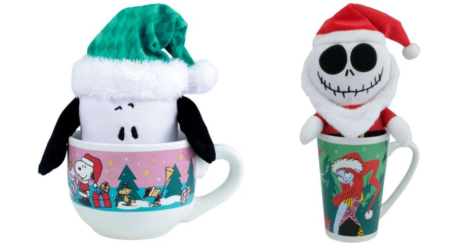 Peanuts Snoopy and jack skellington Christmas Plush in Holiday Mug