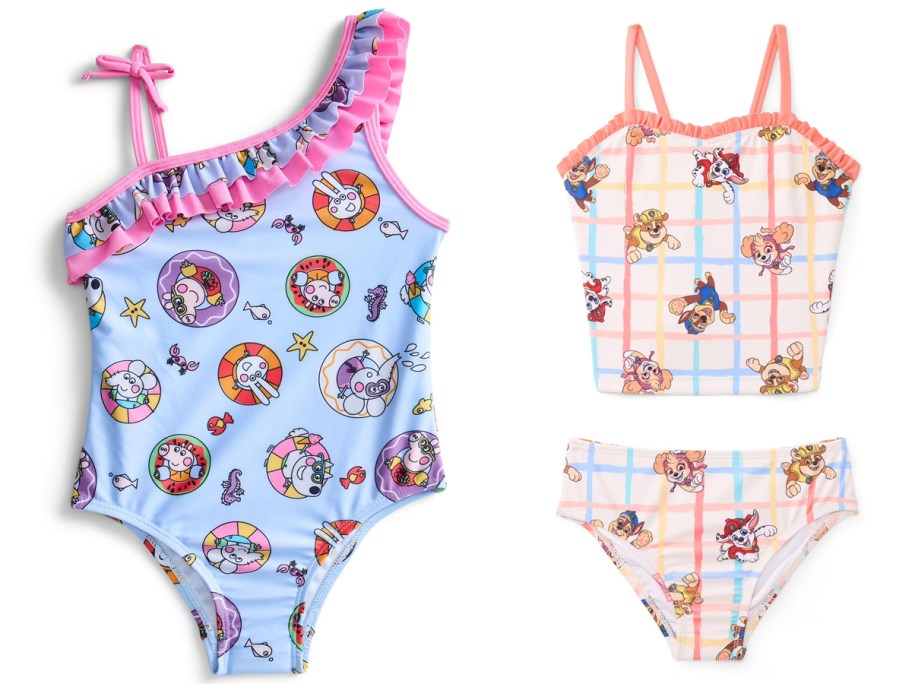 Peppa Pig Infant & Toddler Girls One-Piece Swimsuit and Paw Patrol Toddler Girls 2-Piece Tankini