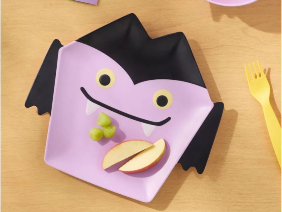 Pillowfort Vampire Plate with food on it on table