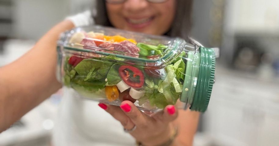 lina holding Prepara Portable Salad Pod