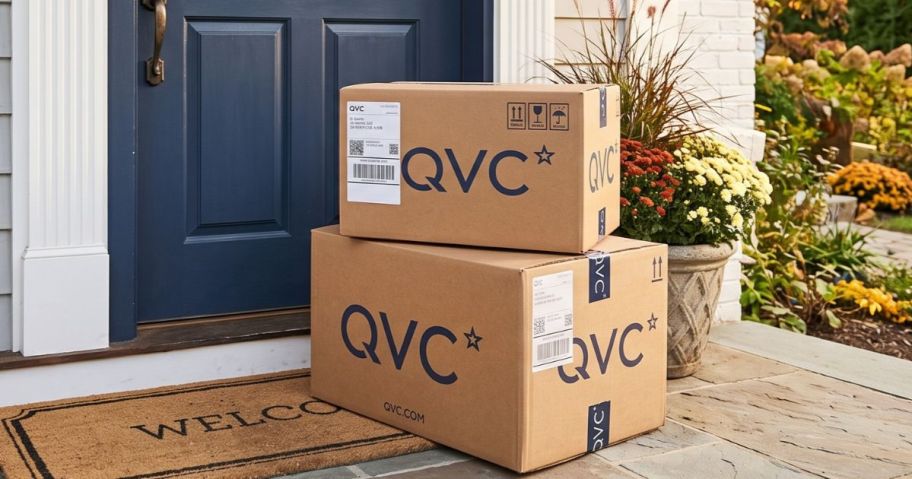 Front Door with QVC shipping boxes