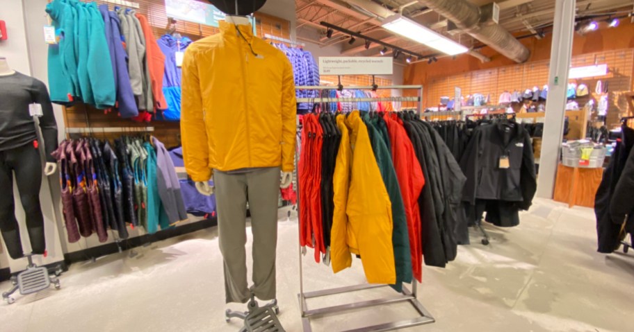 jackets on display in REI store