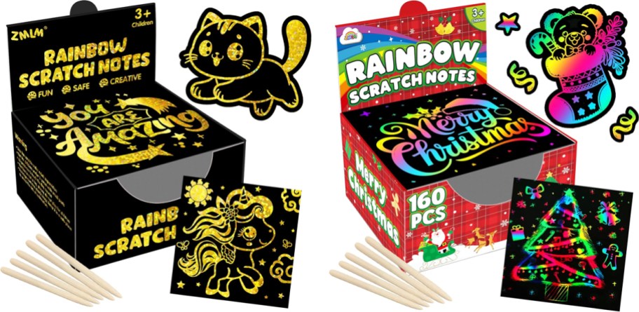 two sets of mini scratch art notes