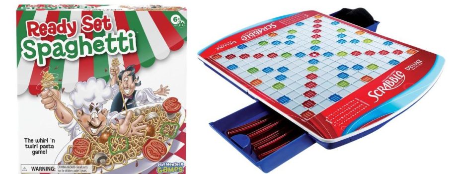 Ready Set Spaghetti Board Game and Hasbro Gaming Scrabble Deluxe Edition Board Game