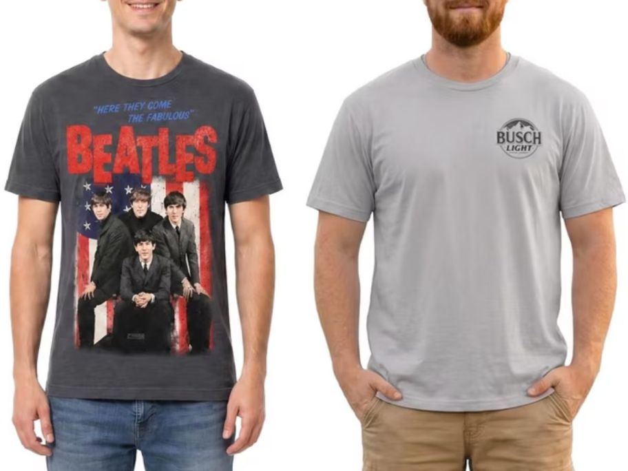two men wearing graphic tees from Sam's Club