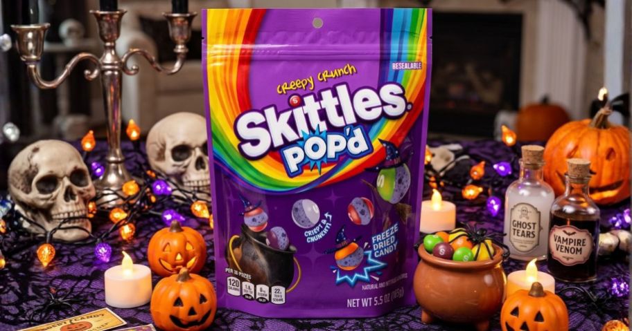 Skittles Pop'd Halloween Candy Creepy Crunch 5.5oz Bag in a Halloween display