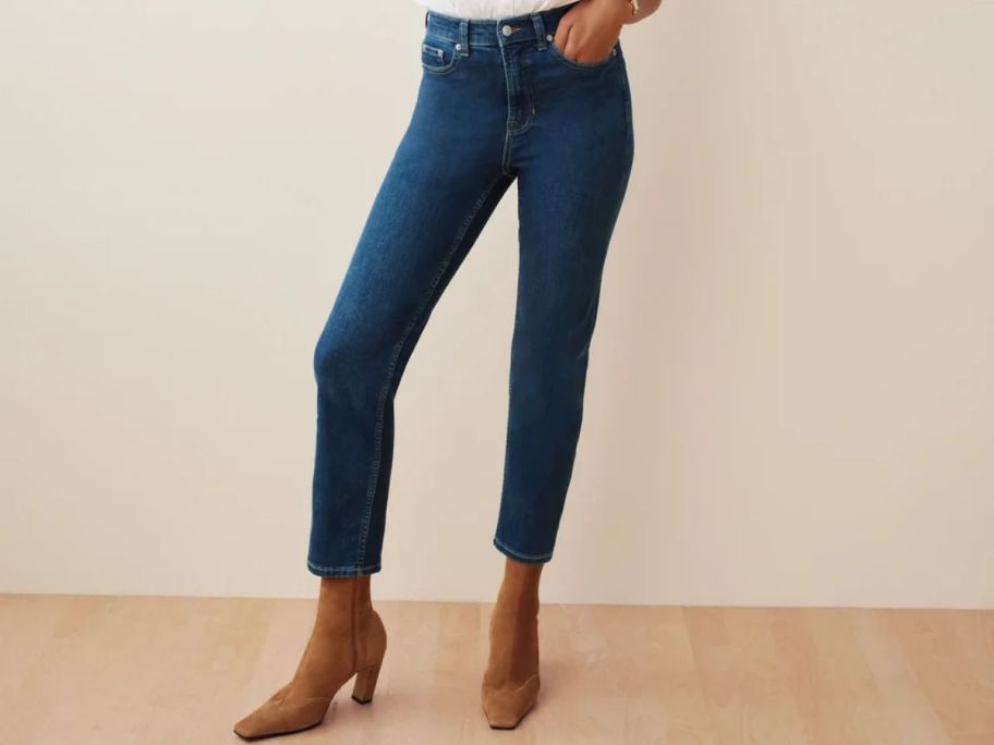 Woman wearing Spanx Slim Jeans