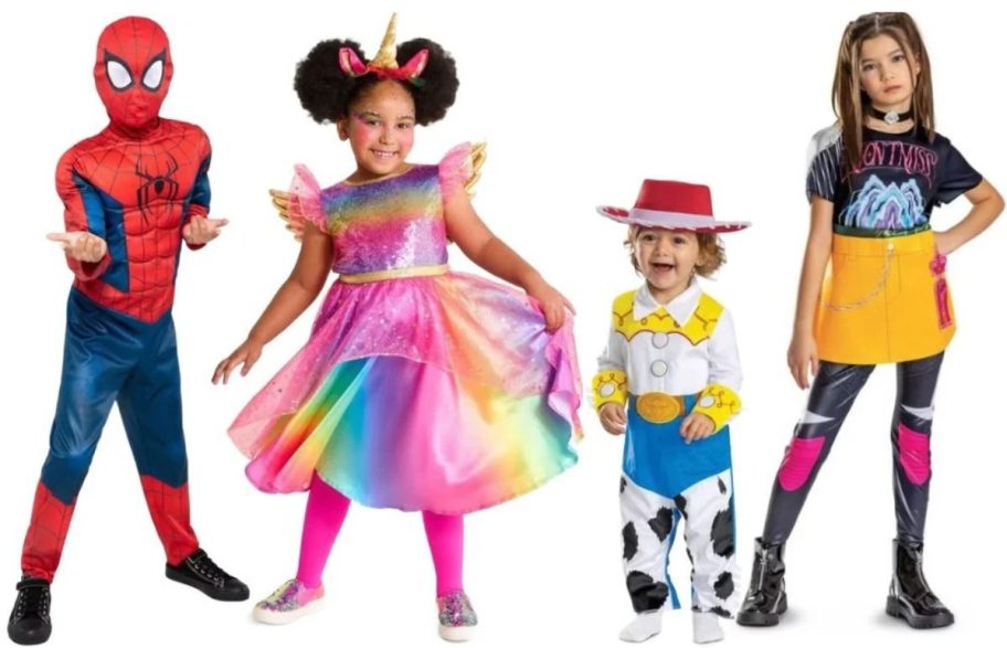 4 Kids Wearing target Halloween Costumes