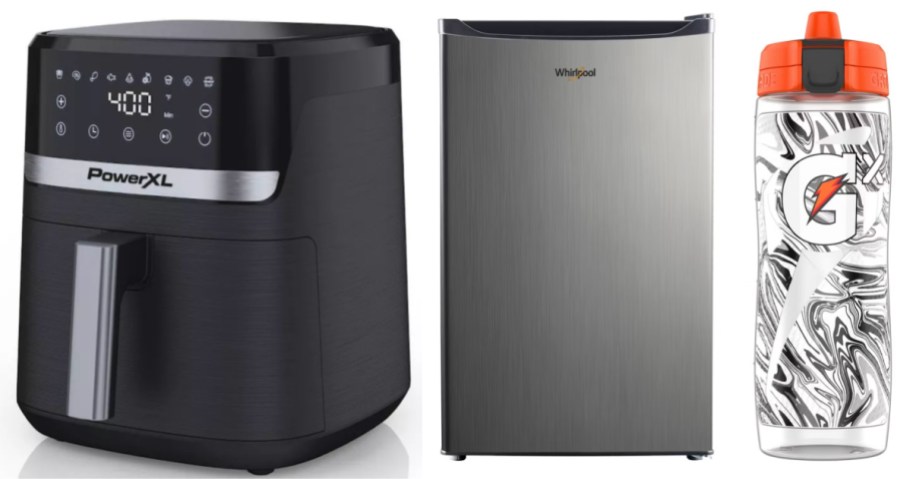 air fryer, fridge and water bottle