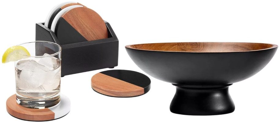 The Cellar 6-Piece Coasters & Holder Set and 13 Footed Centerpiece Bowl