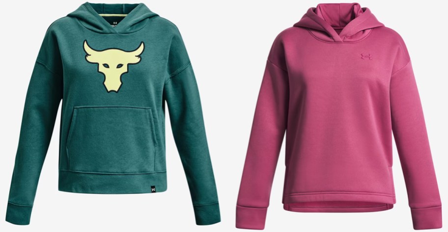 green and pink under armour hoodies