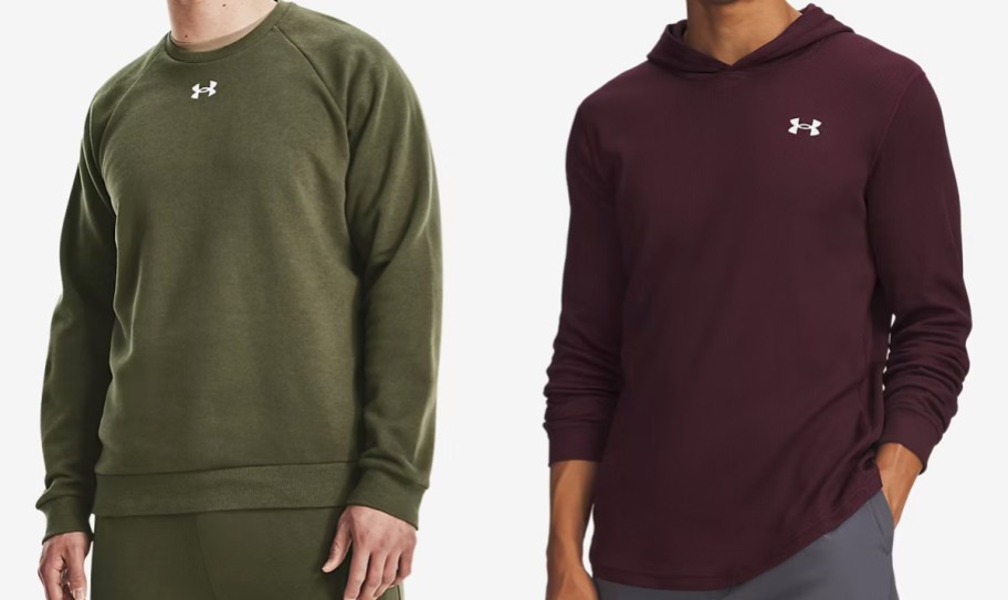 men in olive green and maroon sweatshirts