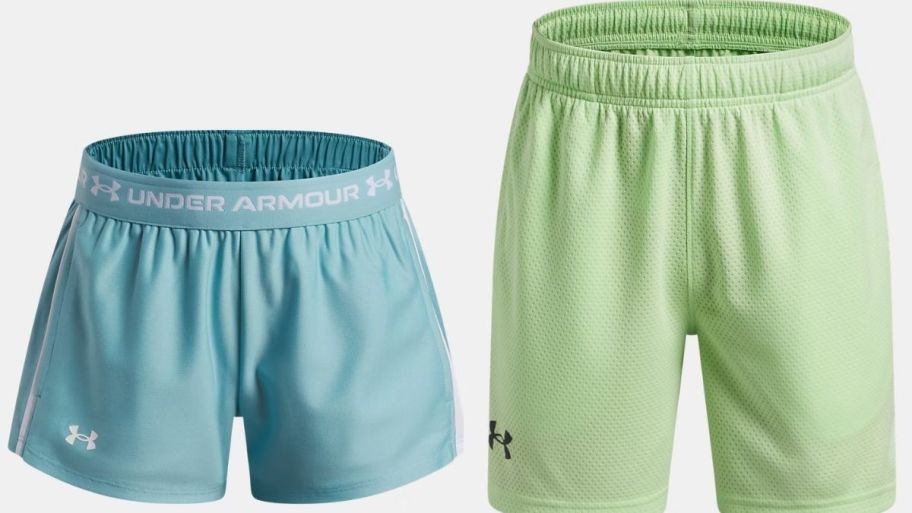 Under Armour boy and girl shorts in blue and green