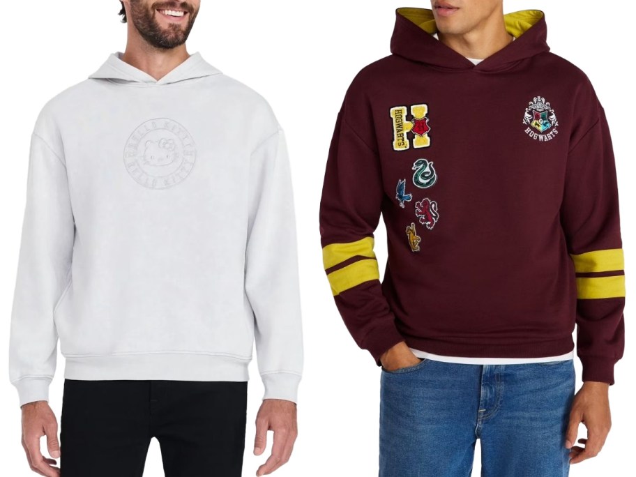 stock imagres of two men wearing graphic hoodies from Walmart