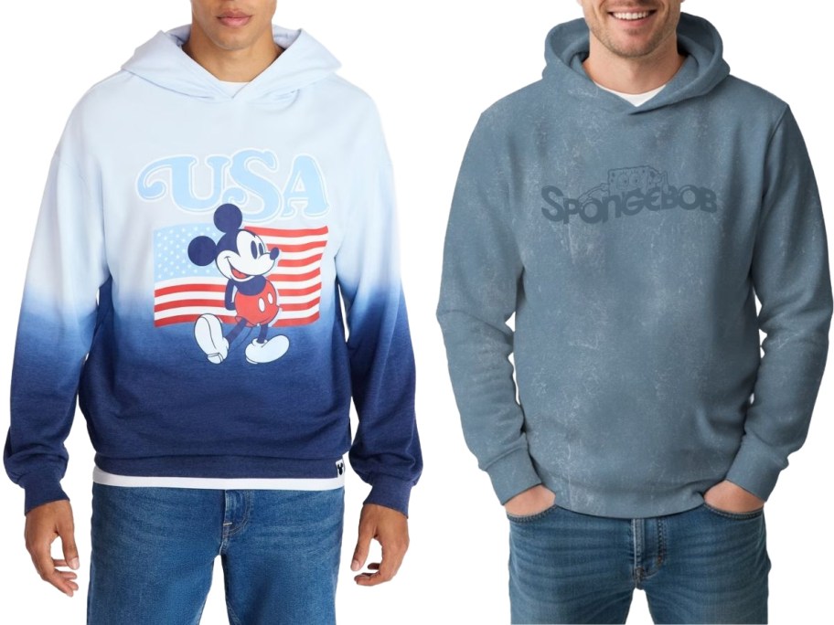 stock imagres of two men wearing graphic hoodies from Walmart
