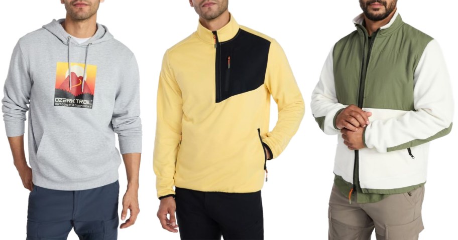 Stock images of Ozark Trail Men's Hoodie and two fleece jackets