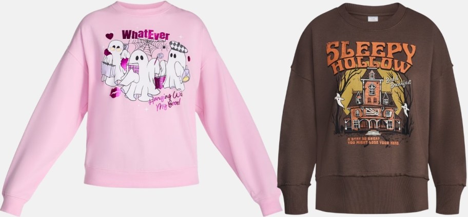 pink and brown halloween sweat shirts