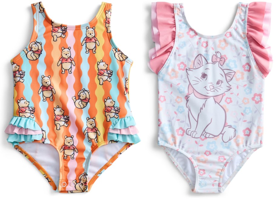 Winnie the Pooh Toddler Girls Ruffle One-Piece Swimsuit and Aristocats Marie Infant & Toddler Girls One-Piece Swimsuit