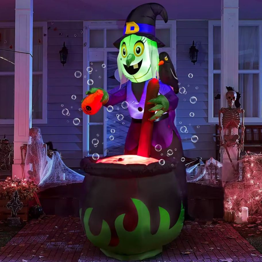 Witch with cauldron and bubbles inflatable outdoors