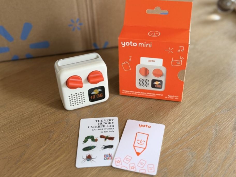 Yoto Mini (2024 Edition) with a card on top of the table!