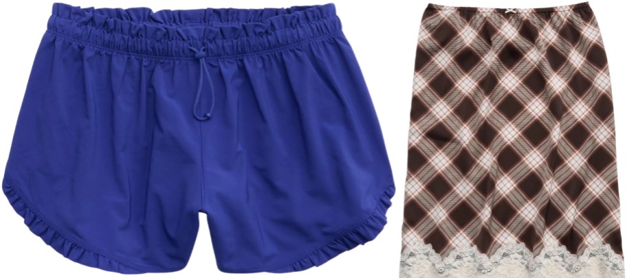 ruffle hem shorts and lace trim skirt