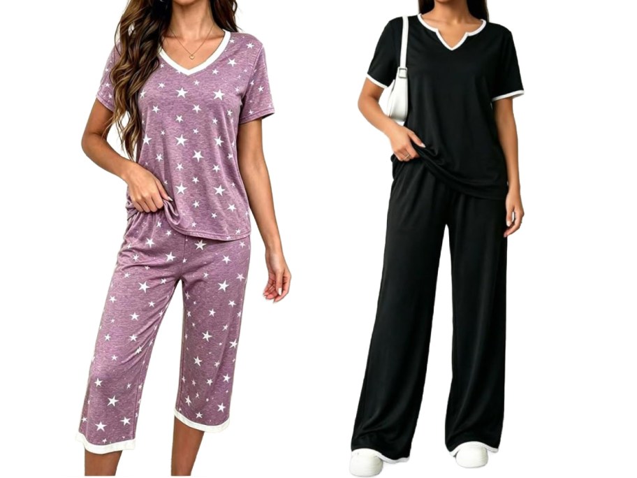 women in purple star and black pajamas