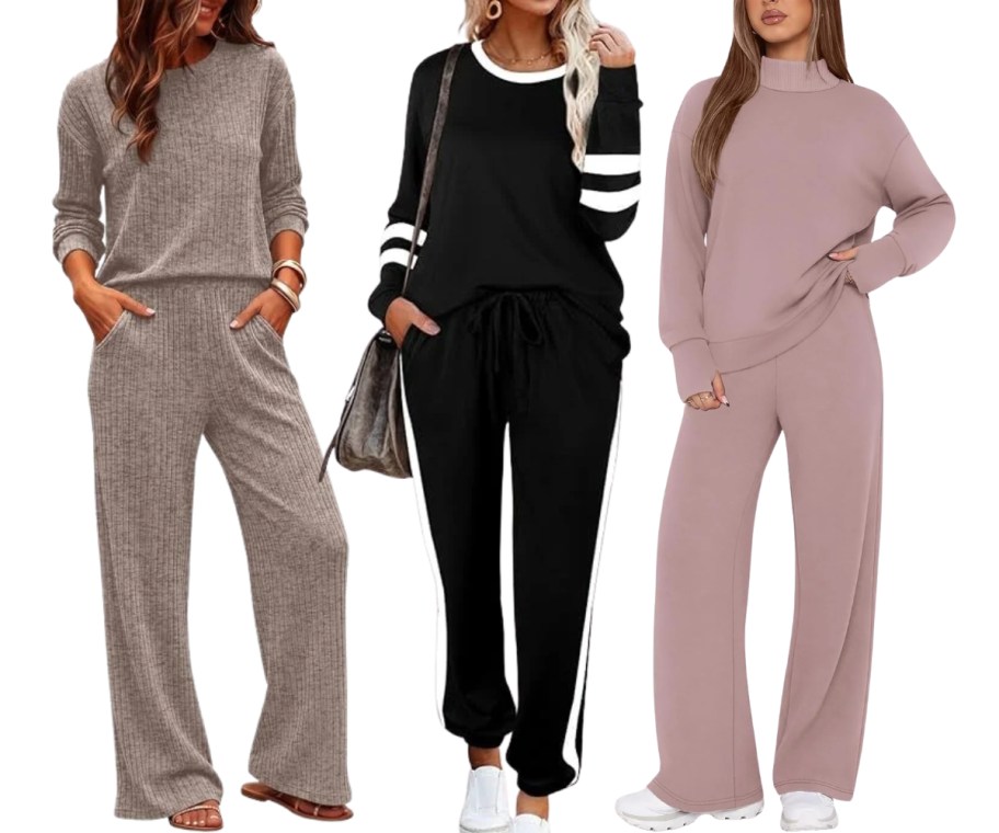 three women in 3 different style lounge sets