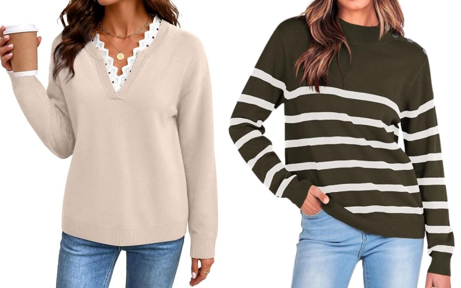 two women wearing different sweaters