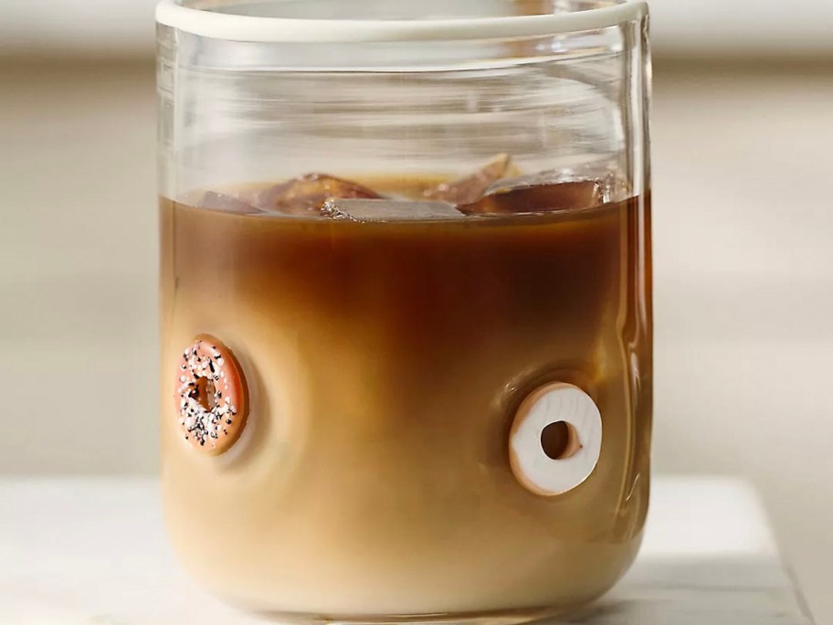 donut glass with coffee inside