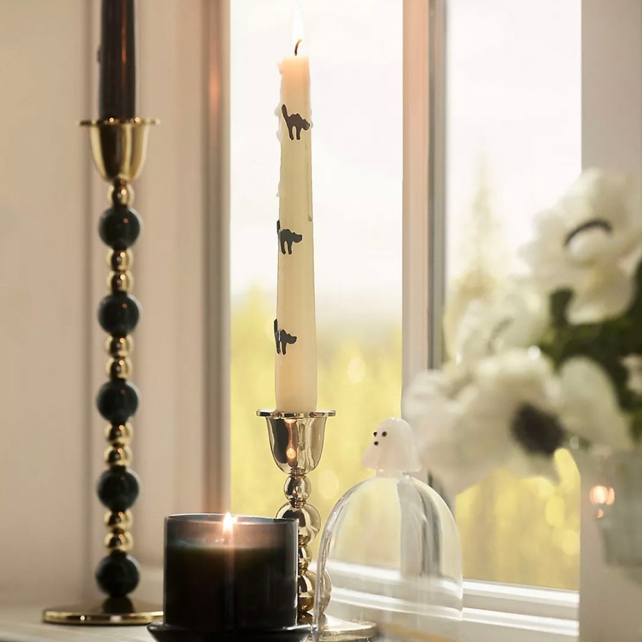 white bat halloween taper candle