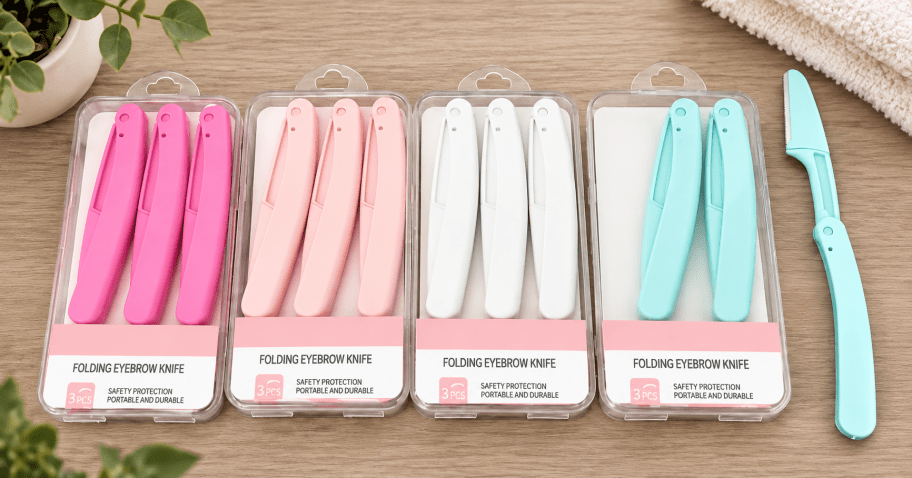 face razors on a table in packages