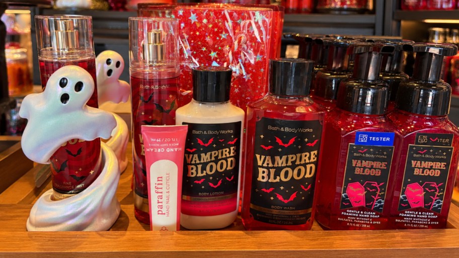 bbw body care on display in a store