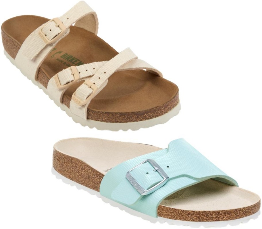 birkenstock textured sandal and embossed slide sandal
